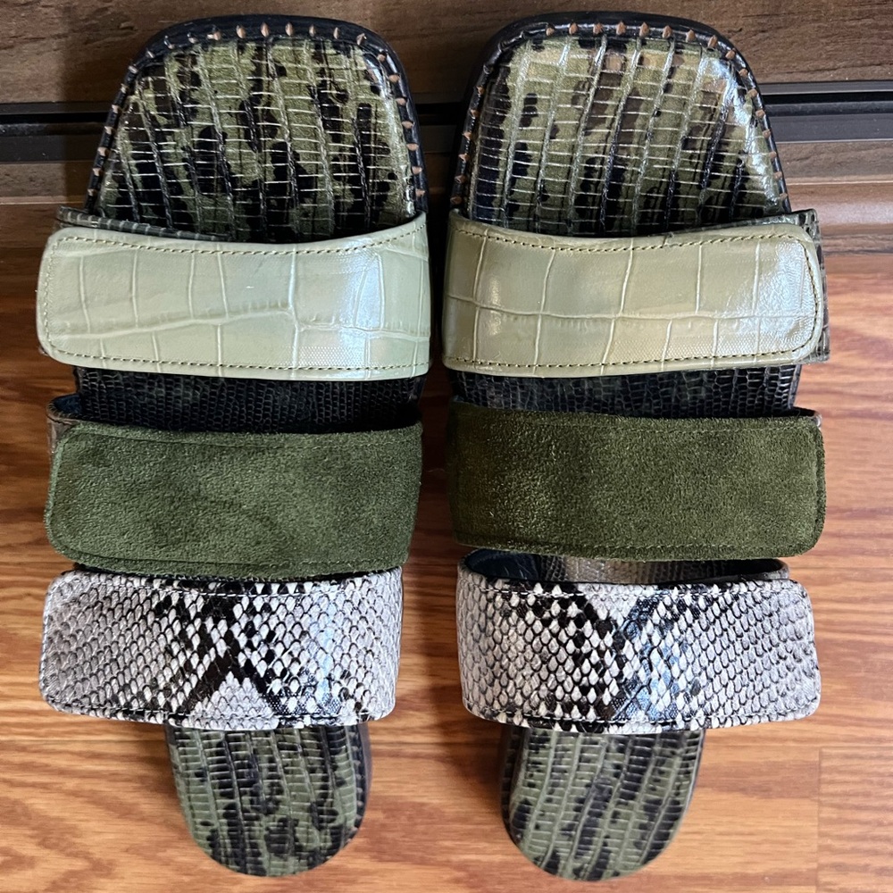 Freda Salvador Olive Green Multi-Texture Slide Sandals - Picture 8 of 8